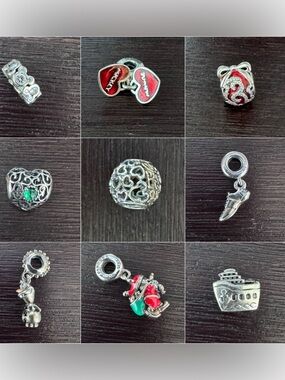 Pandora Silver Charms Set with Red and Green Accents